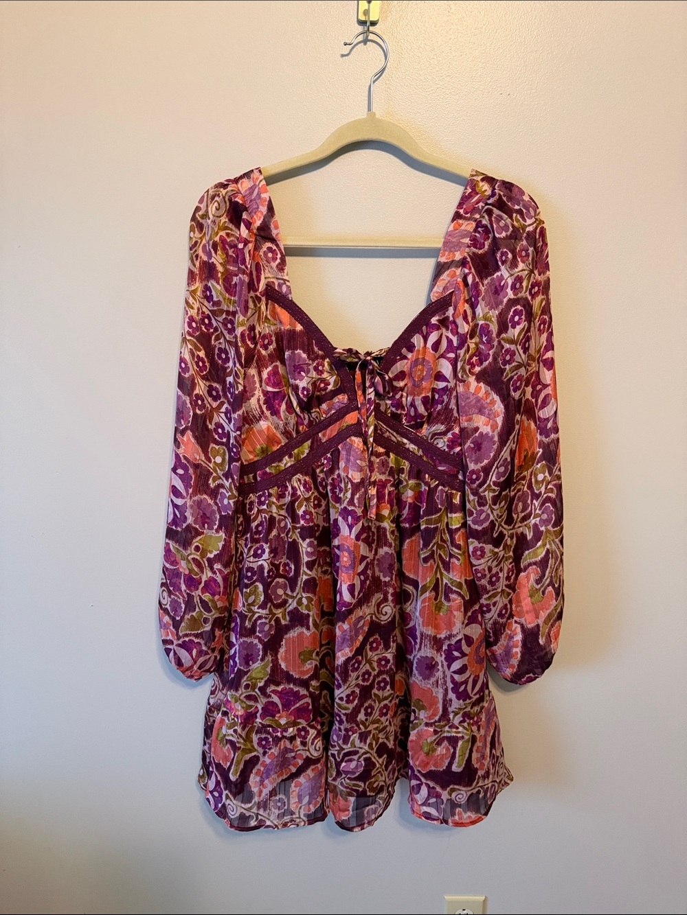 Very J Floral Multicolor Boho Long Sleeve Mini Dress